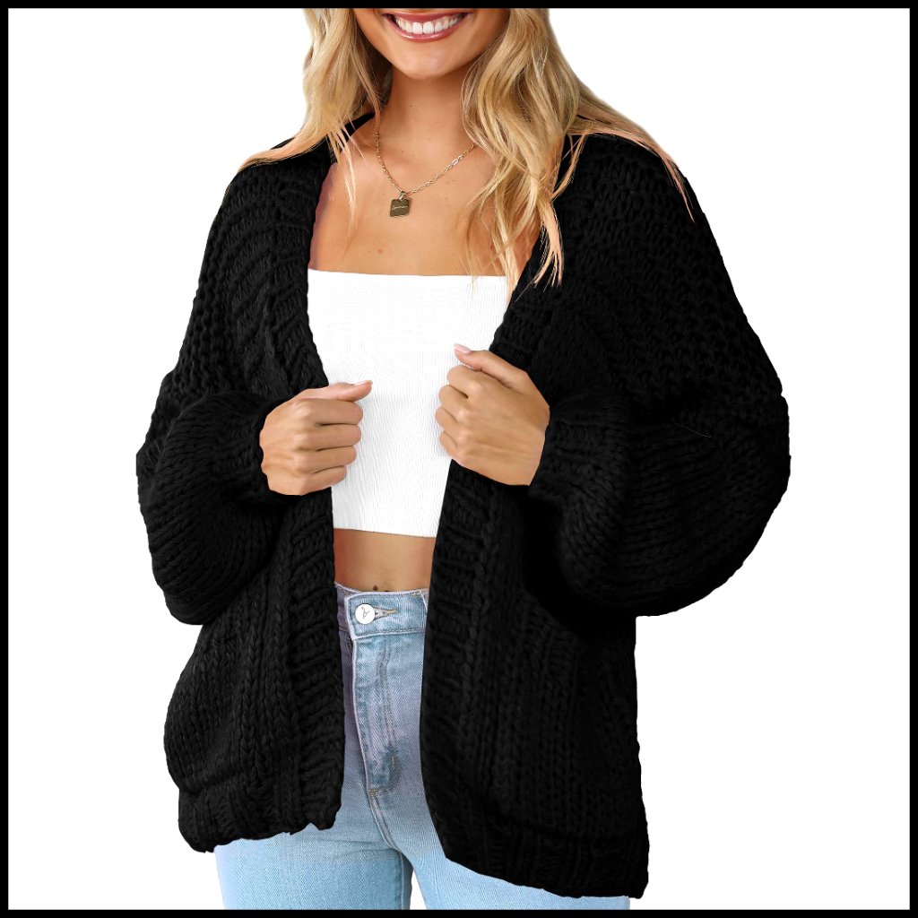 Lightweight Open Front Cardigan With Pockets, Long Sleeve Cable Knit